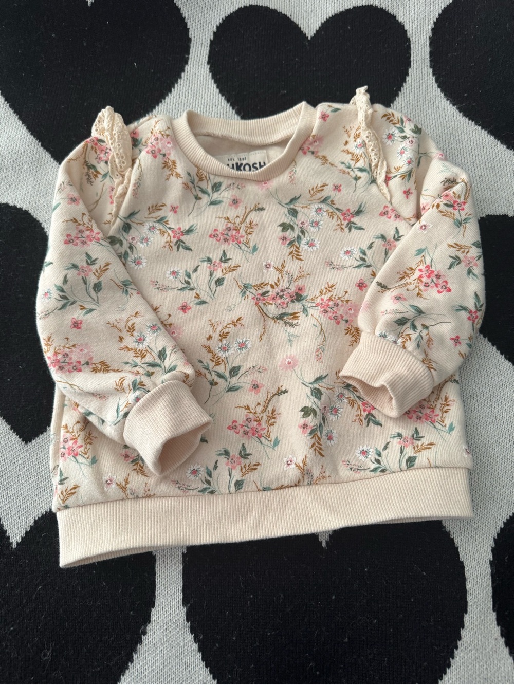 OshKosh B'gosh Cream Floral Ruffle-Shoulder Sweatshirt - Picture 1 of 4